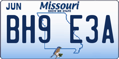 MO license plate BH9E3A