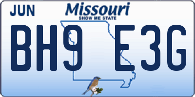 MO license plate BH9E3G