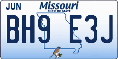MO license plate BH9E3J