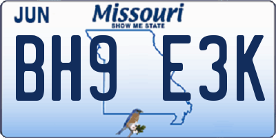 MO license plate BH9E3K