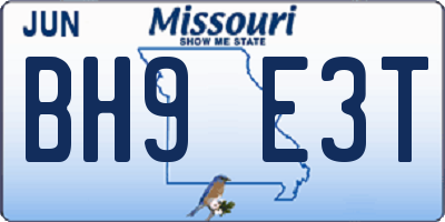 MO license plate BH9E3T