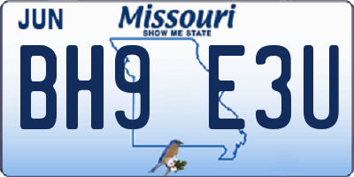 MO license plate BH9E3U