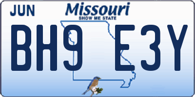 MO license plate BH9E3Y
