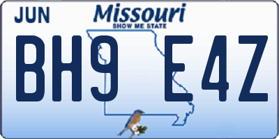 MO license plate BH9E4Z