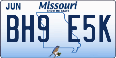 MO license plate BH9E5K