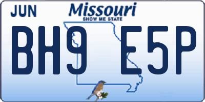 MO license plate BH9E5P