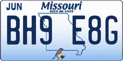MO license plate BH9E8G