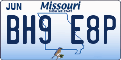 MO license plate BH9E8P