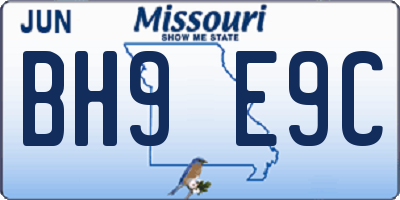 MO license plate BH9E9C