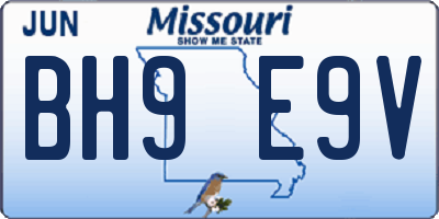 MO license plate BH9E9V