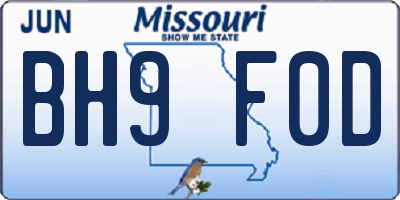 MO license plate BH9F0D