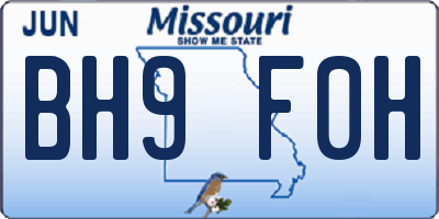 MO license plate BH9F0H