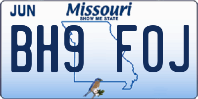 MO license plate BH9F0J