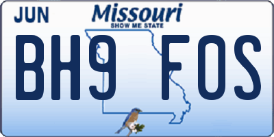 MO license plate BH9F0S