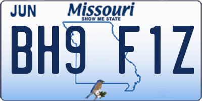 MO license plate BH9F1Z