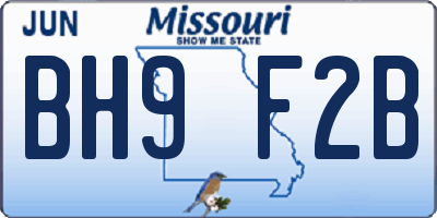 MO license plate BH9F2B