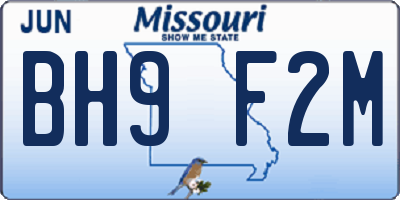 MO license plate BH9F2M