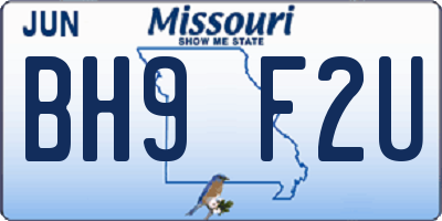 MO license plate BH9F2U