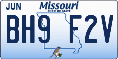 MO license plate BH9F2V