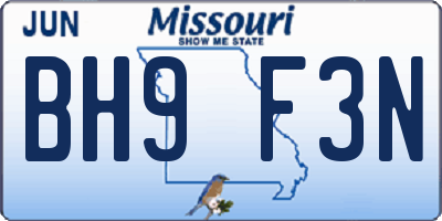 MO license plate BH9F3N