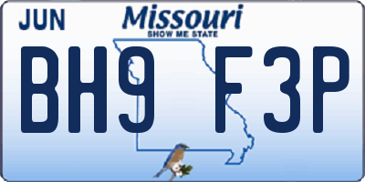 MO license plate BH9F3P