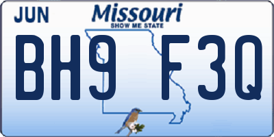 MO license plate BH9F3Q