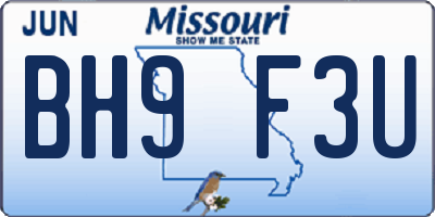 MO license plate BH9F3U