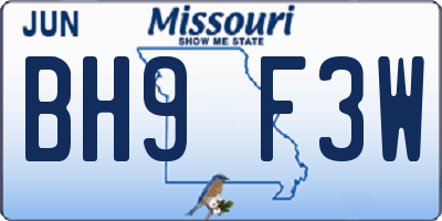 MO license plate BH9F3W