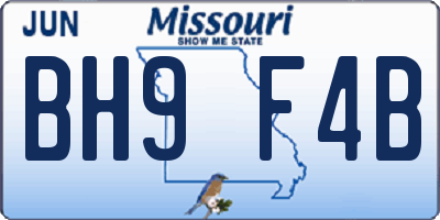MO license plate BH9F4B