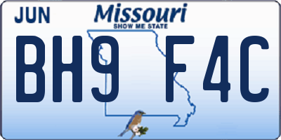 MO license plate BH9F4C