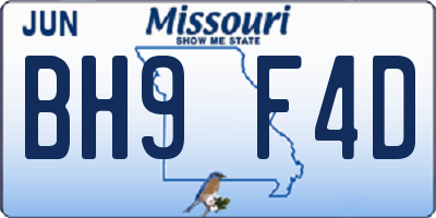 MO license plate BH9F4D