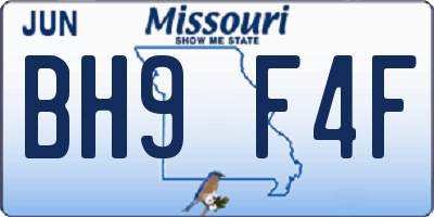 MO license plate BH9F4F