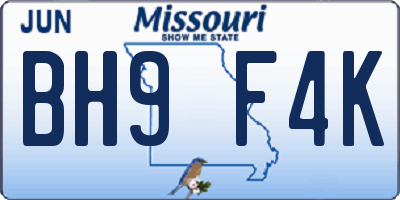 MO license plate BH9F4K