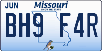 MO license plate BH9F4R