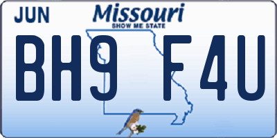 MO license plate BH9F4U