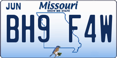 MO license plate BH9F4W