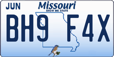 MO license plate BH9F4X