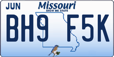 MO license plate BH9F5K