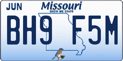 MO license plate BH9F5M