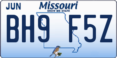 MO license plate BH9F5Z
