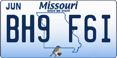 MO license plate BH9F6I