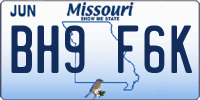 MO license plate BH9F6K
