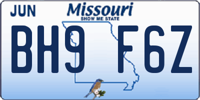 MO license plate BH9F6Z