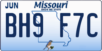 MO license plate BH9F7C