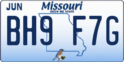 MO license plate BH9F7G