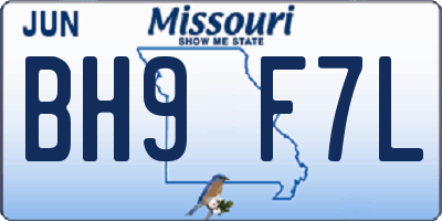 MO license plate BH9F7L