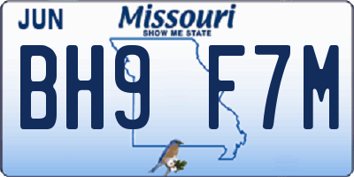 MO license plate BH9F7M