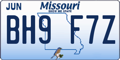 MO license plate BH9F7Z