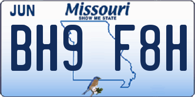 MO license plate BH9F8H