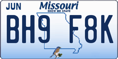 MO license plate BH9F8K